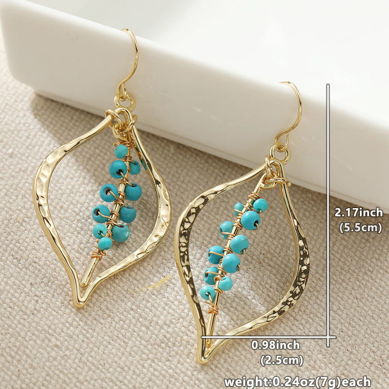 Women's Handmade Drop Earrings with Synthetic Turquoise Beads